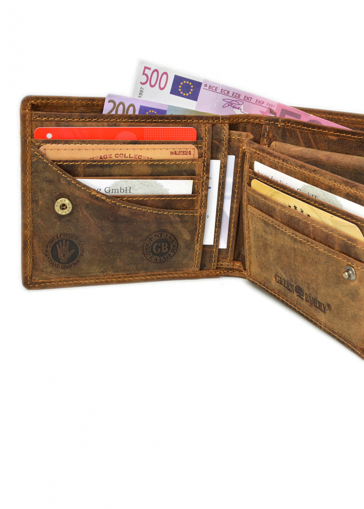 Vintage-Leder Geldbörse mit Ausweisetui Querformat RFID Farbe braun